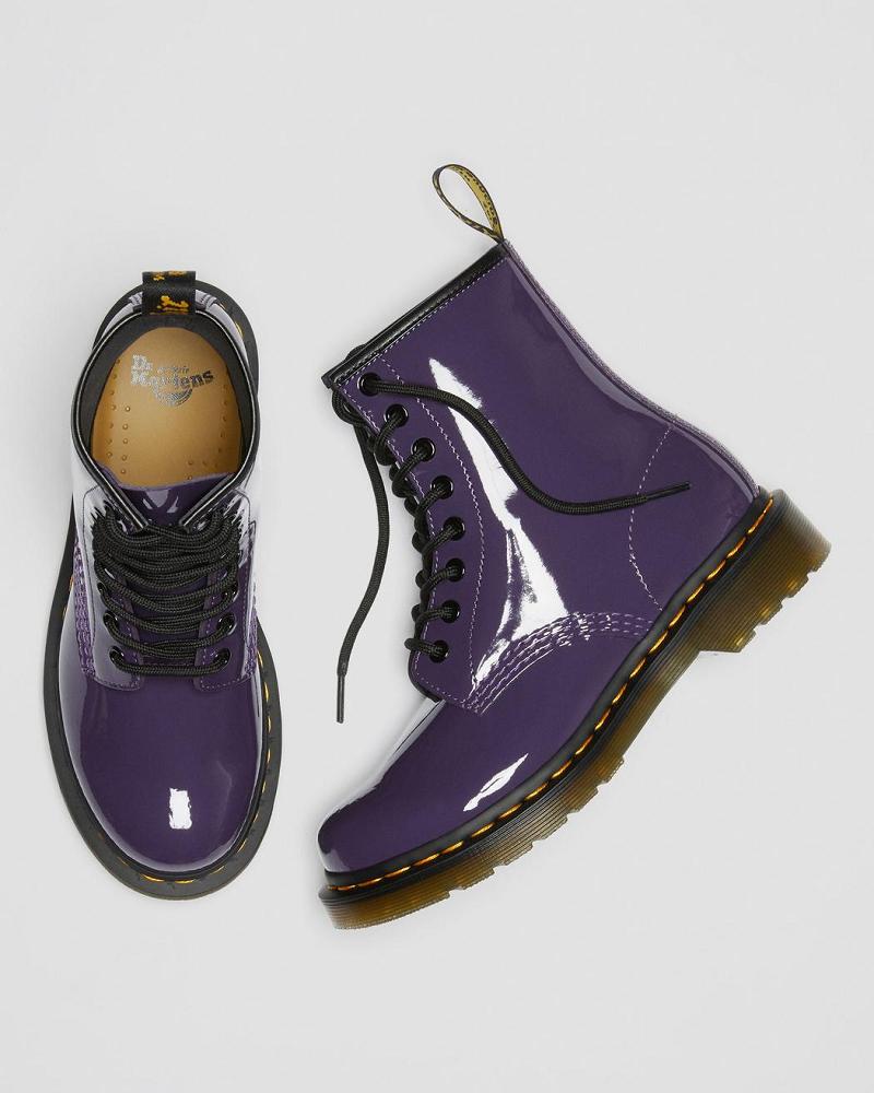 Purple Women's Dr Martens 1460 Patent Leather Lace Up Boots | CA 196NWY